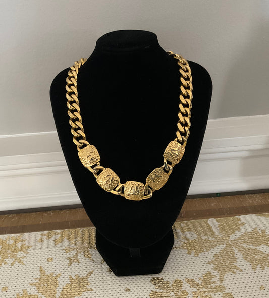 1980s Anne Klein Lion’s Head Logo Good Chunky Necklace