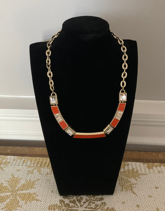 Express Gold Orange Crystal Statement Necklace