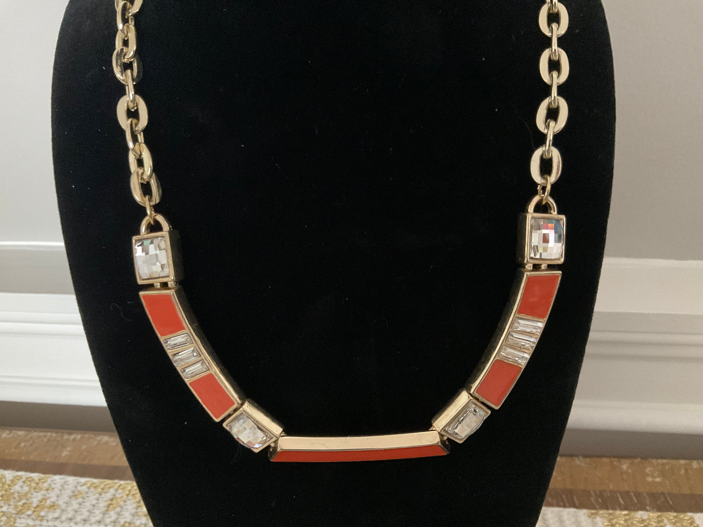 Express Gold Orange Crystal Statement Necklace