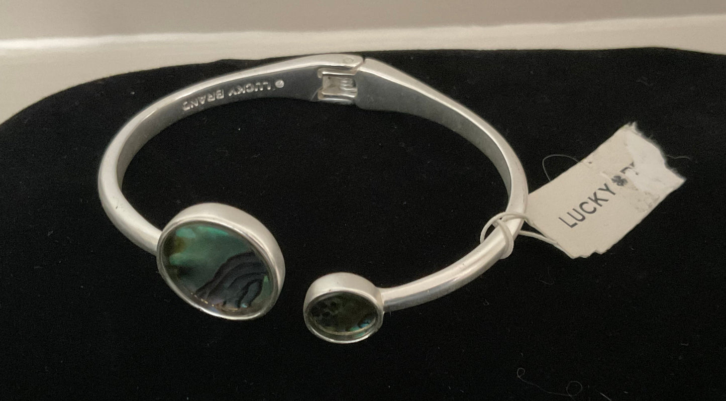 Lucky Brand Silver Green Abalone Hinged Bracelet