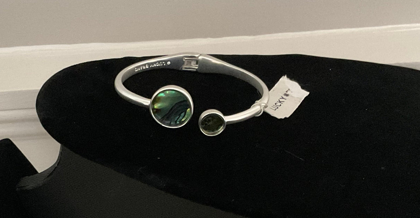 Lucky Brand Silver Green Abalone Hinged Bracelet