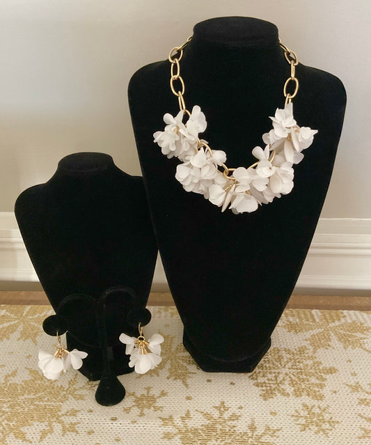 Talbots White Gold Flower Necklace & Earrings Set