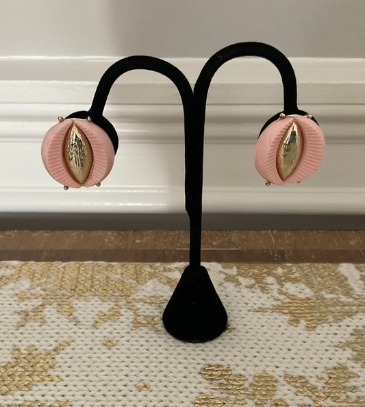 Pink & Gold Ribbed Clip On Earrings