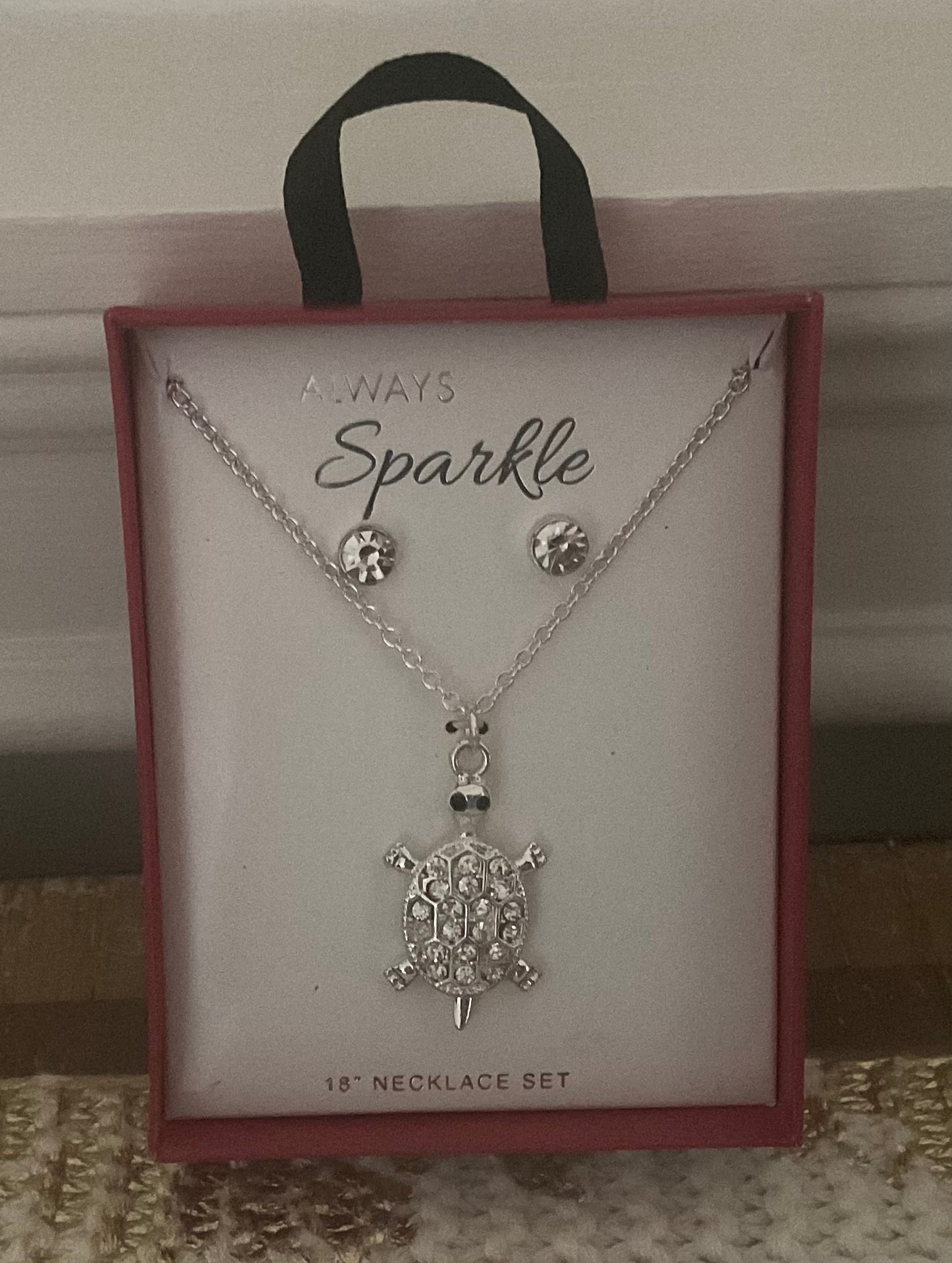 Vintage Macy’s CZ Silver Turtle Necklace & Earrings Set