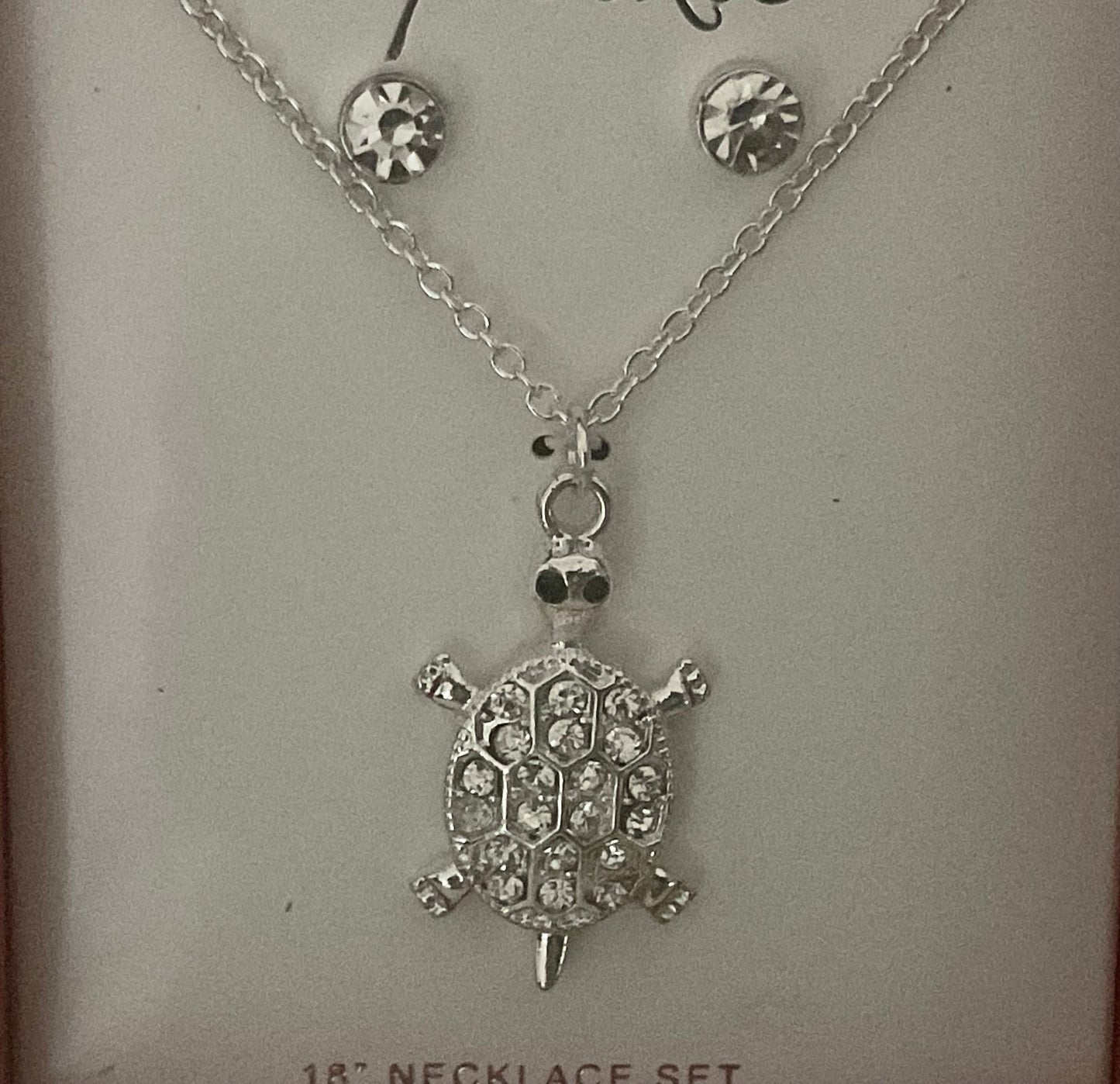 Vintage Macy’s CZ Silver Turtle Necklace & Earrings Set