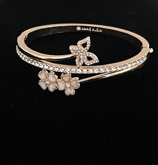 Anne Klein Butterfly & Flower Gold Crystal Hinge Bracelet