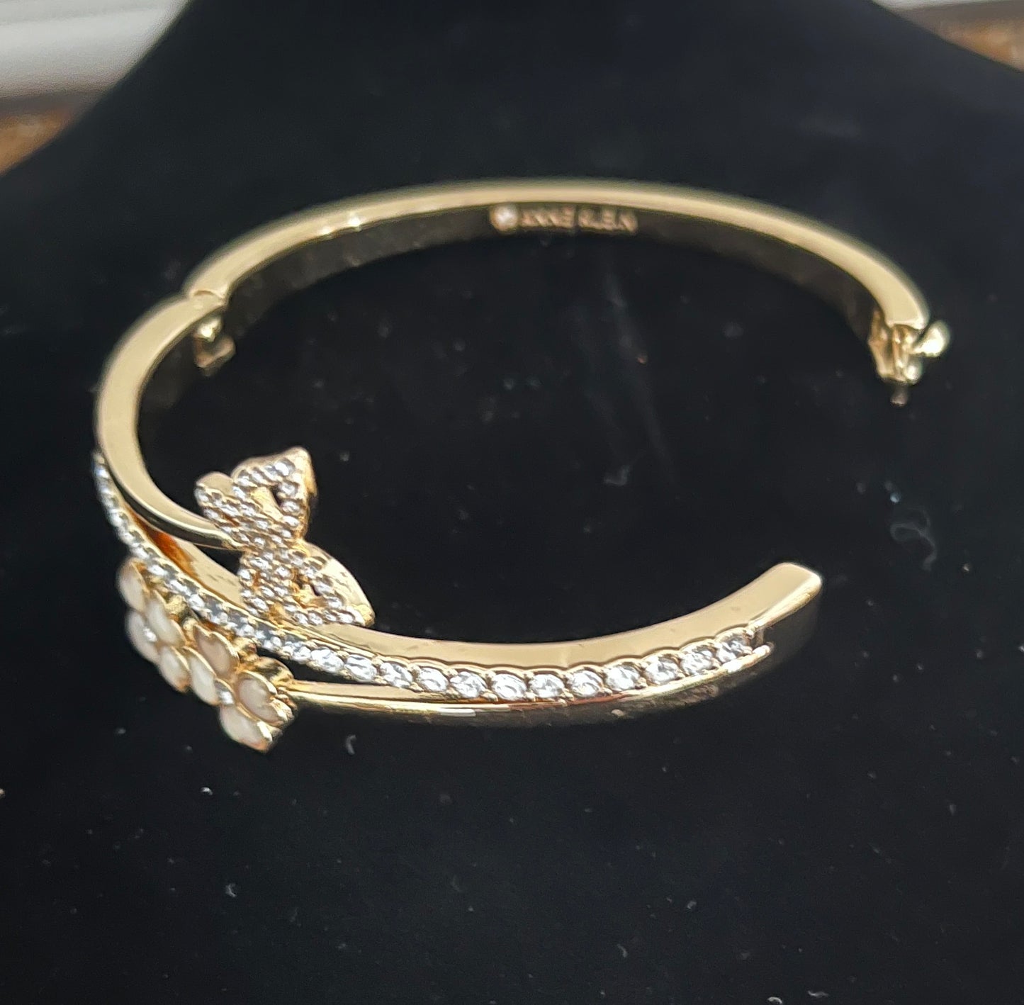 Anne Klein Butterfly & Flower Gold Crystal Hinge Bracelet