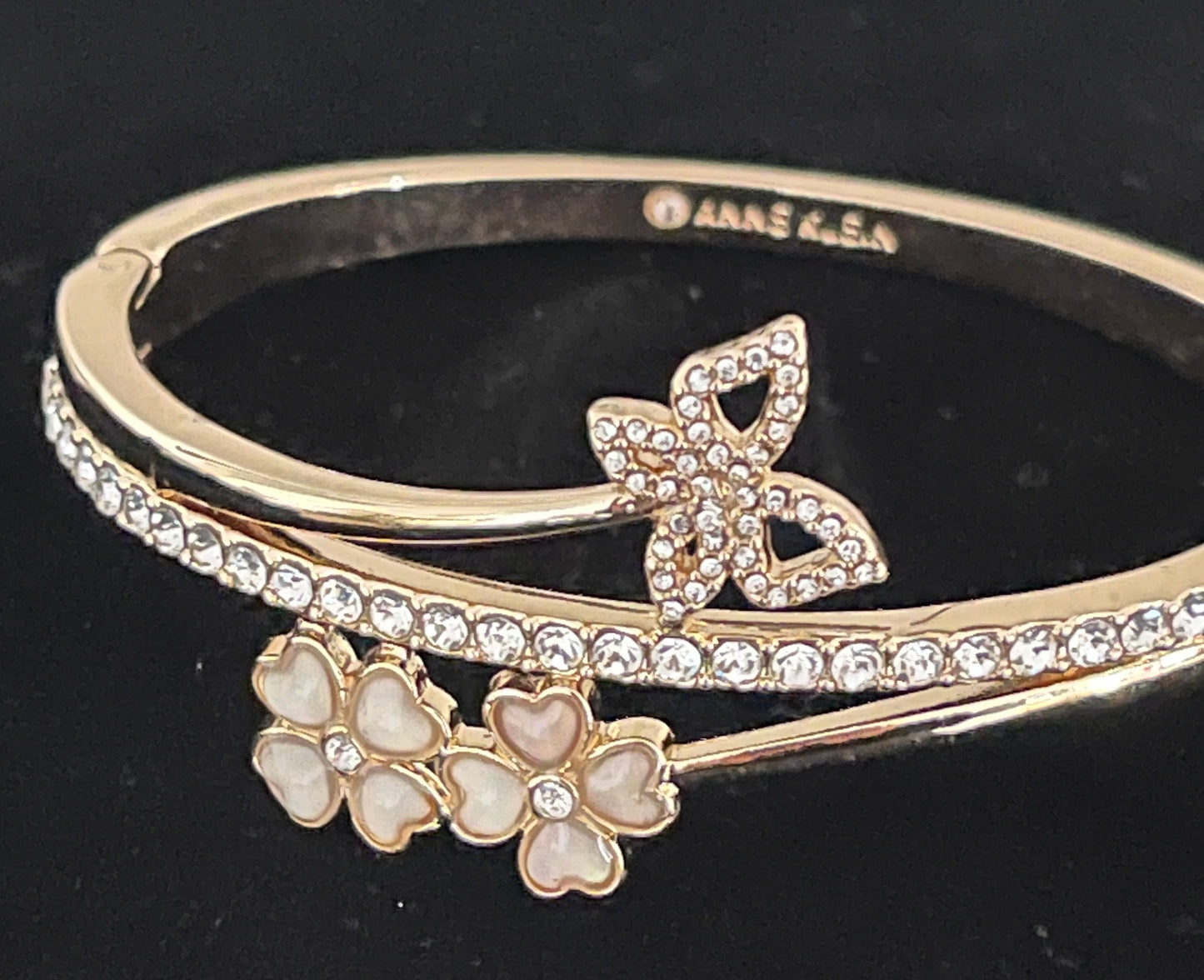 Anne Klein Butterfly & Flower Gold Crystal Hinge Bracelet