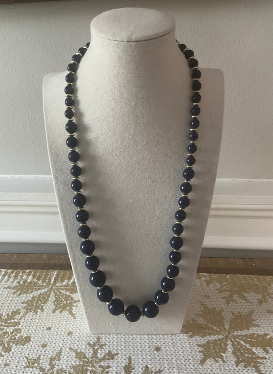 24” Navy & Gold Graduated Wood Bead Necklace