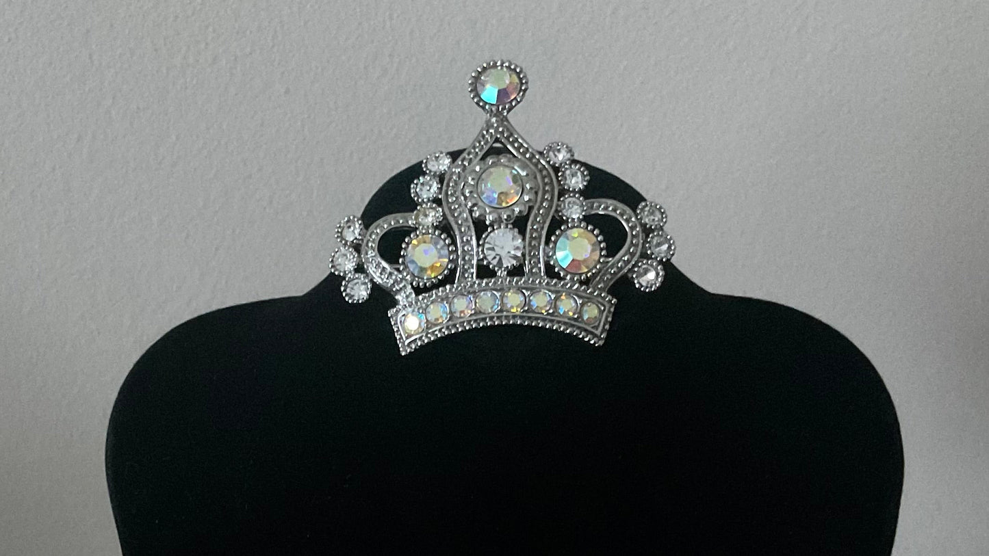 Vintage Large Crystal Crown Brooch