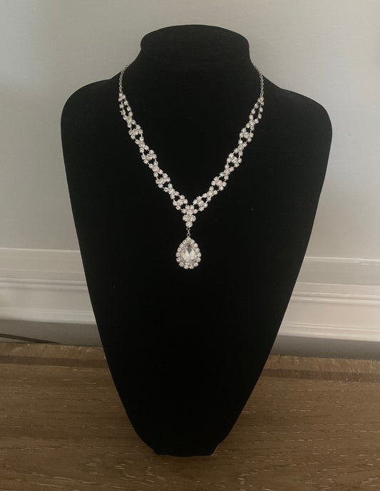 Crystal Rhinestone Teardrop Glam Pendant Necklace