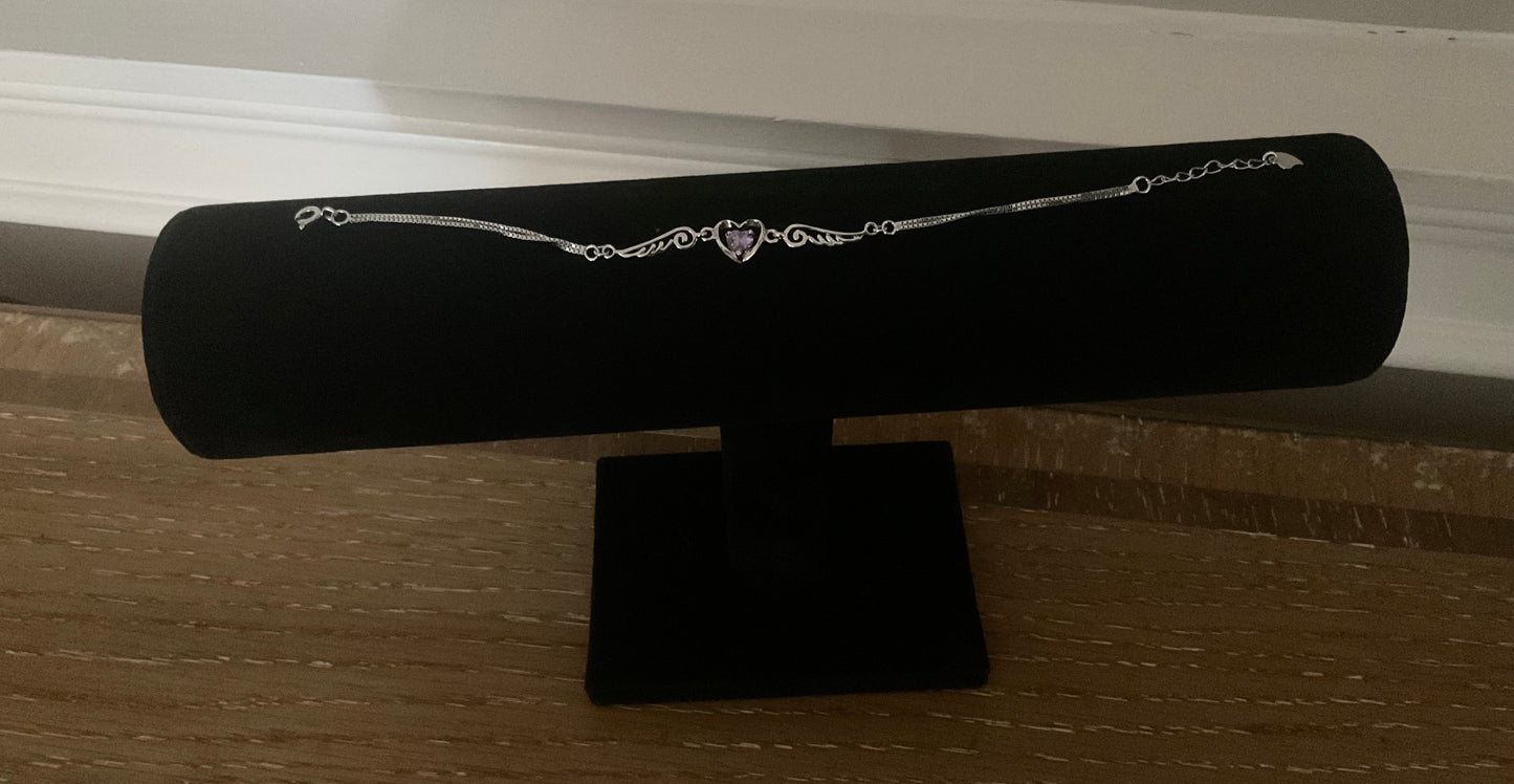Sterling Silver Amethyst Heart Bracelet 6” 7”