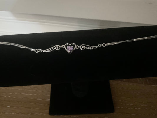 Sterling Silver Amethyst Heart Bracelet 6” 7”
