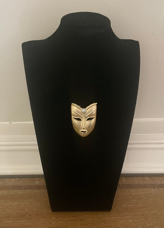 1980s Mardi Gras Opera Goldtone Mask Brooch
