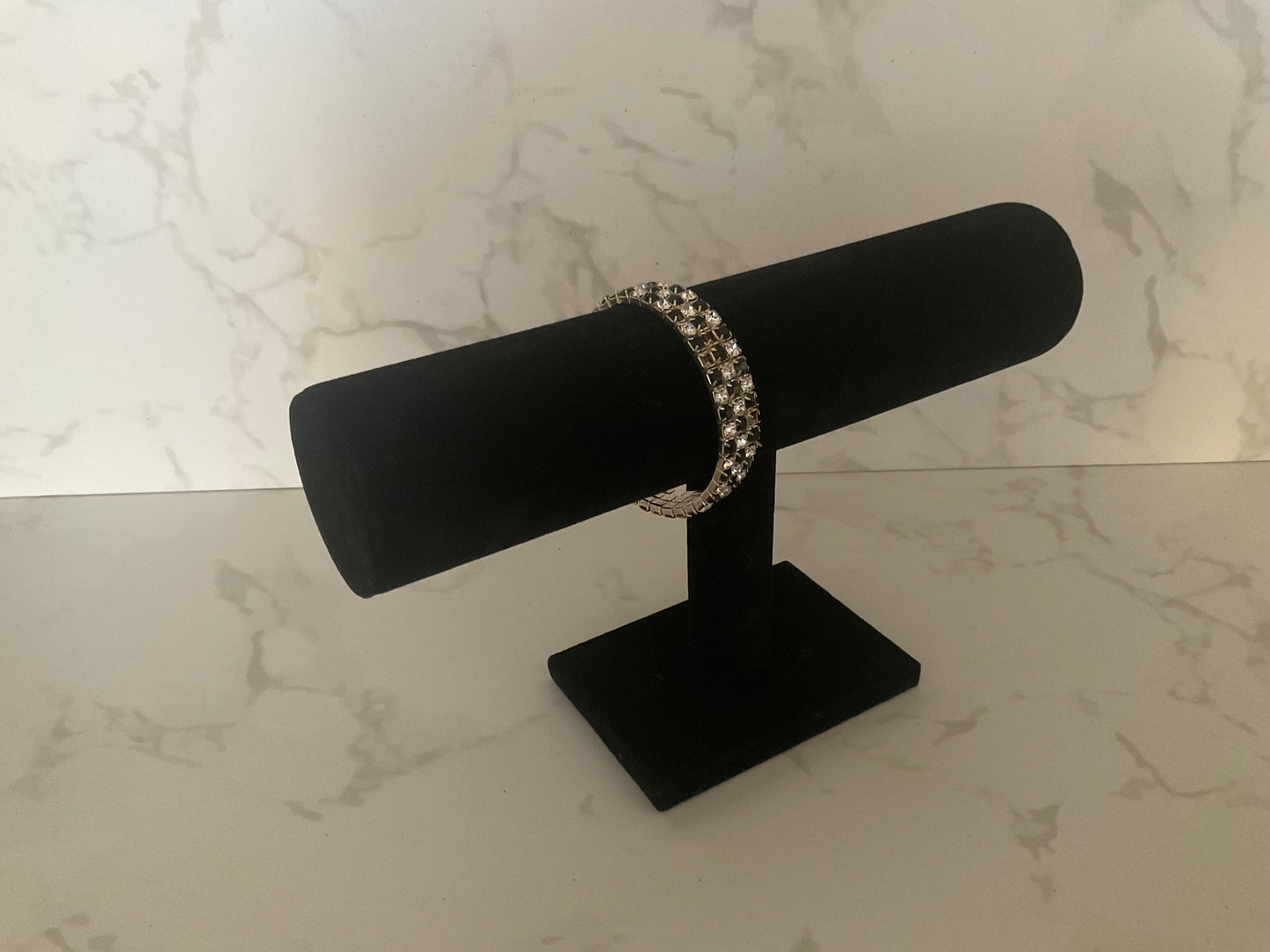 Black Onyx & Crystal Silver Stretch Bracelet