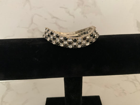 Black Onyx & Crystal Silver Stretch Bracelet