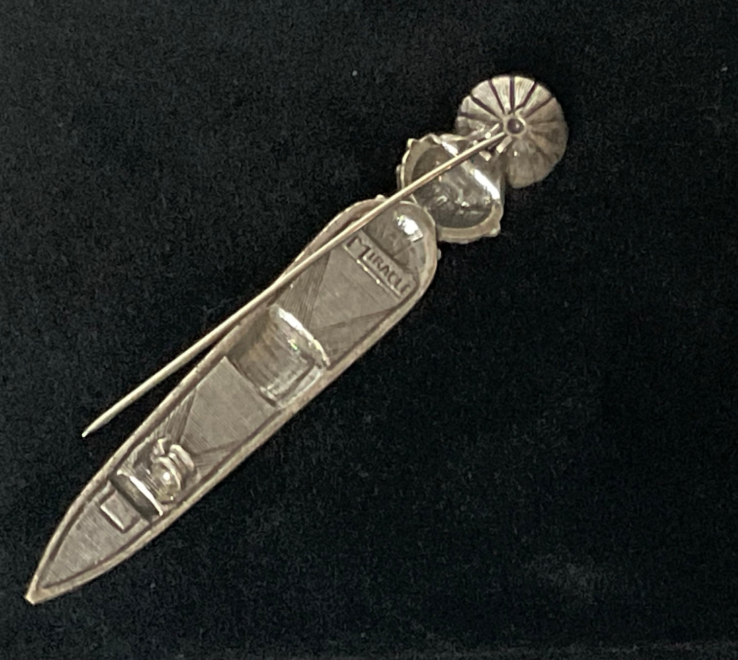Vintage Signed Miracle Scottish Celtic Gemstone Large Silver Sword Brooch