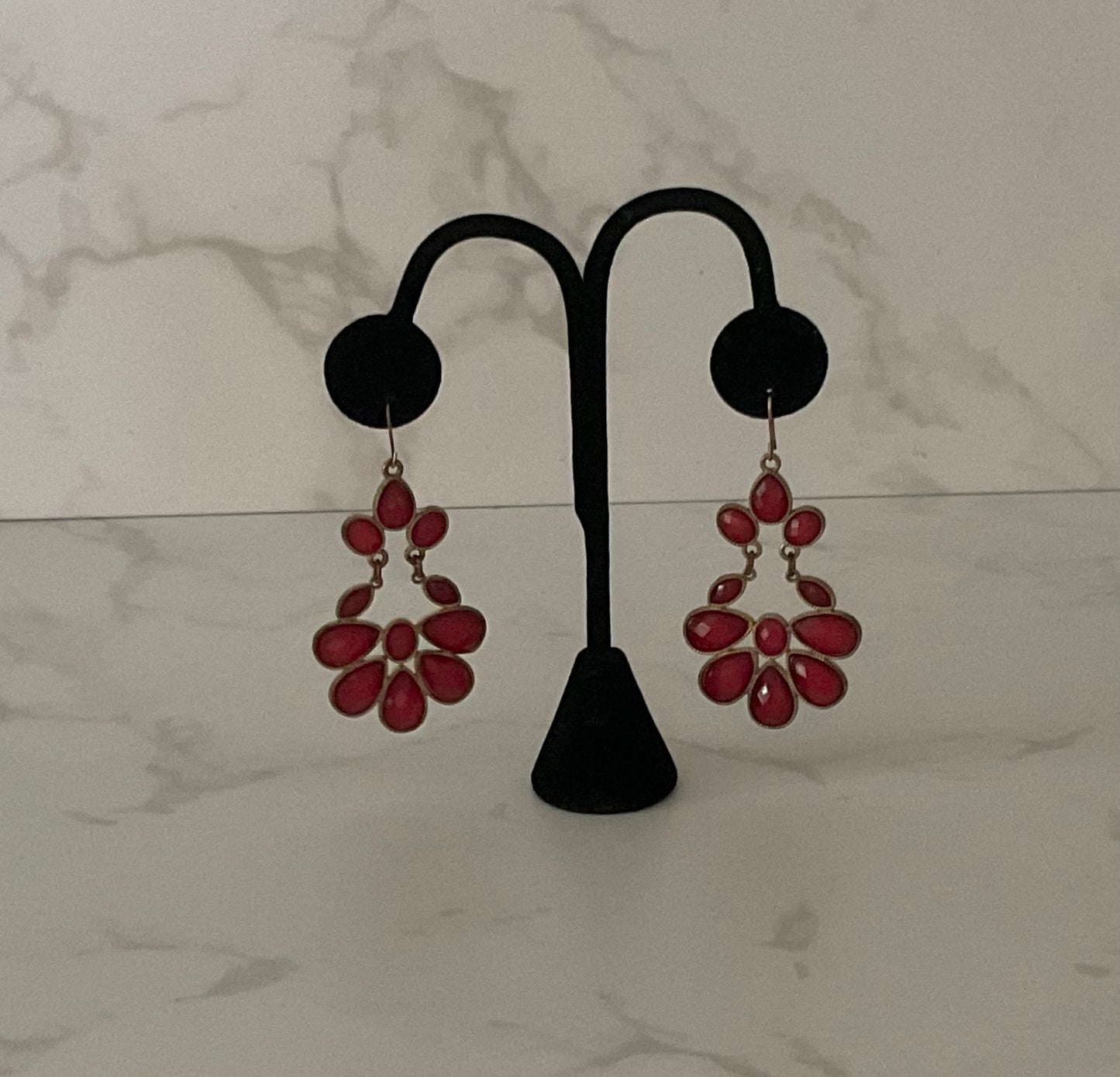 Vintage Red Faceted Stone Chandelier Earrings