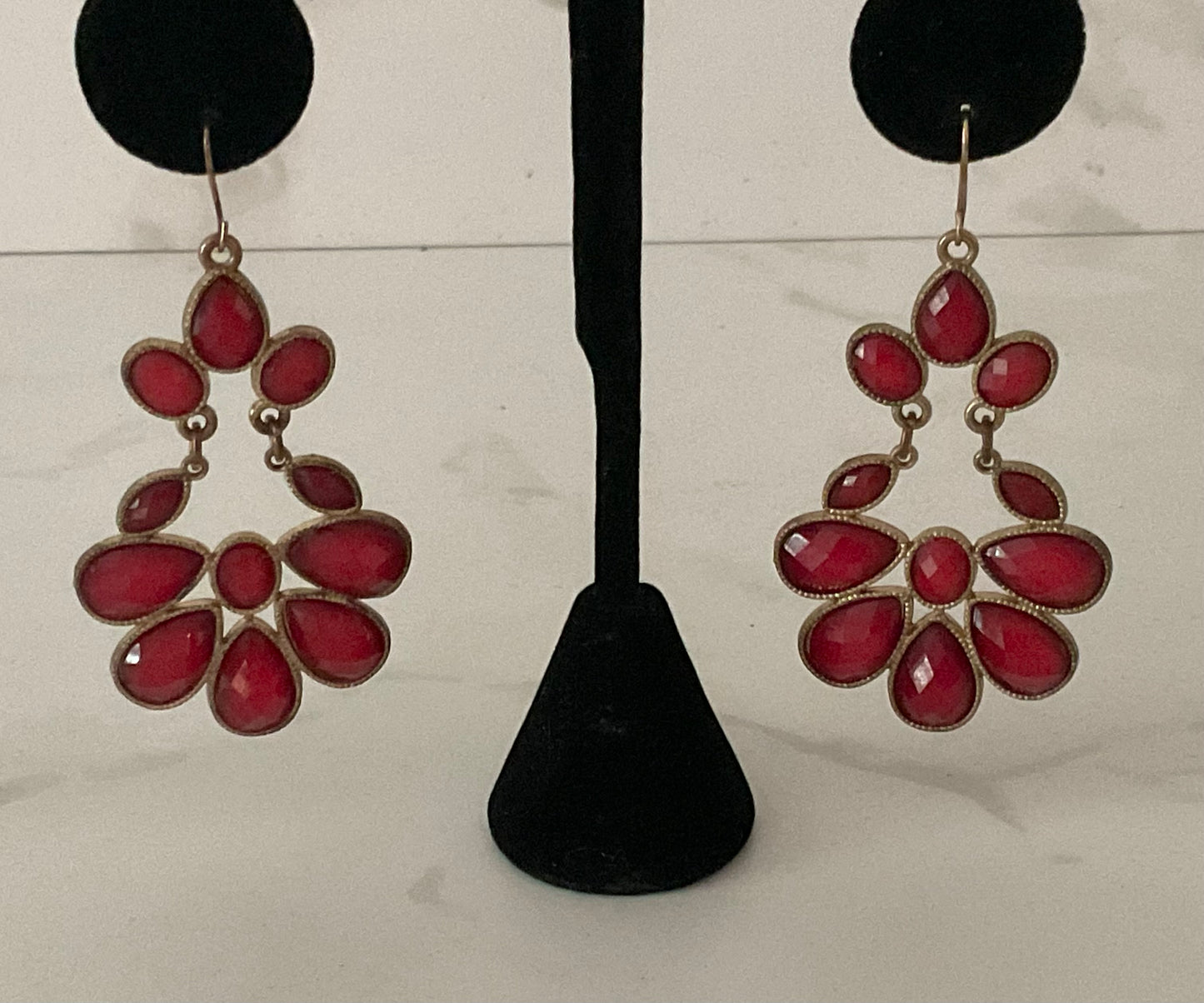 Vintage Red Faceted Stone Chandelier Earrings