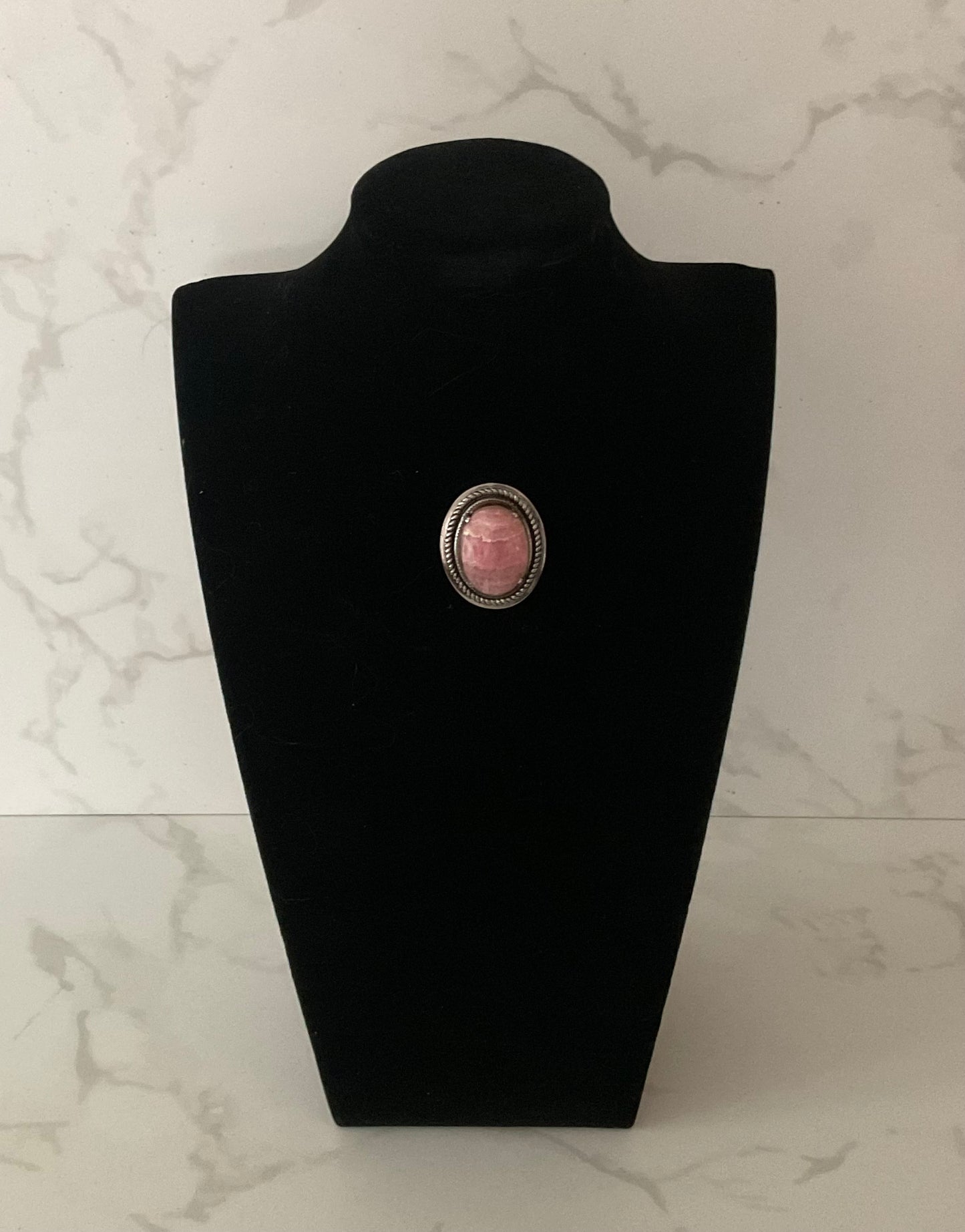 Oval Pink Cabochon Rhodochrosite Stone Brooch Pin