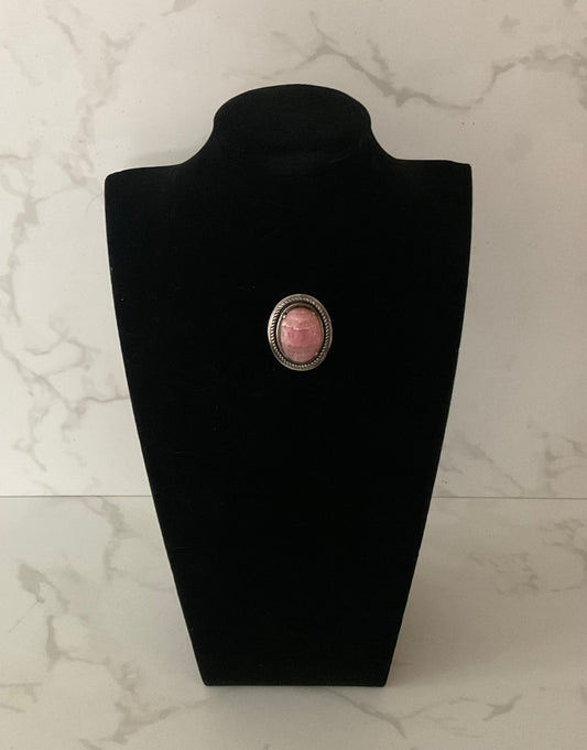Oval Pink Cabochon Rhodochrosite Stone Brooch Pin