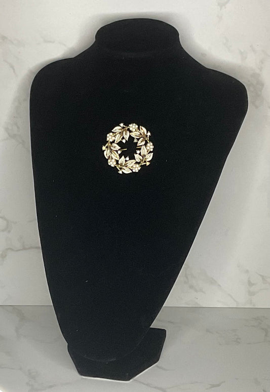 Vintage Ivory Leaf Enameled Brooch