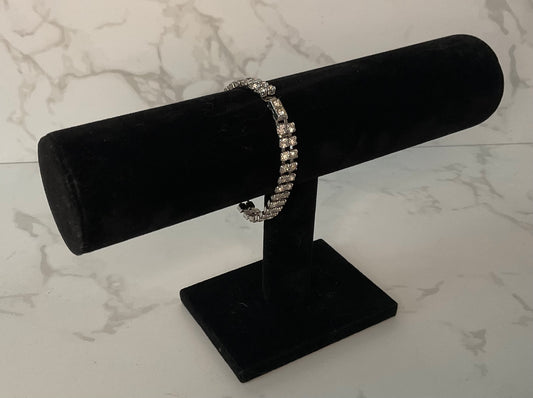 1950s Rhinestone Double Strand Silvertone Bracelet