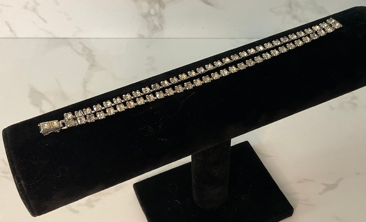 1950s Rhinestone Double Strand Silvertone Bracelet