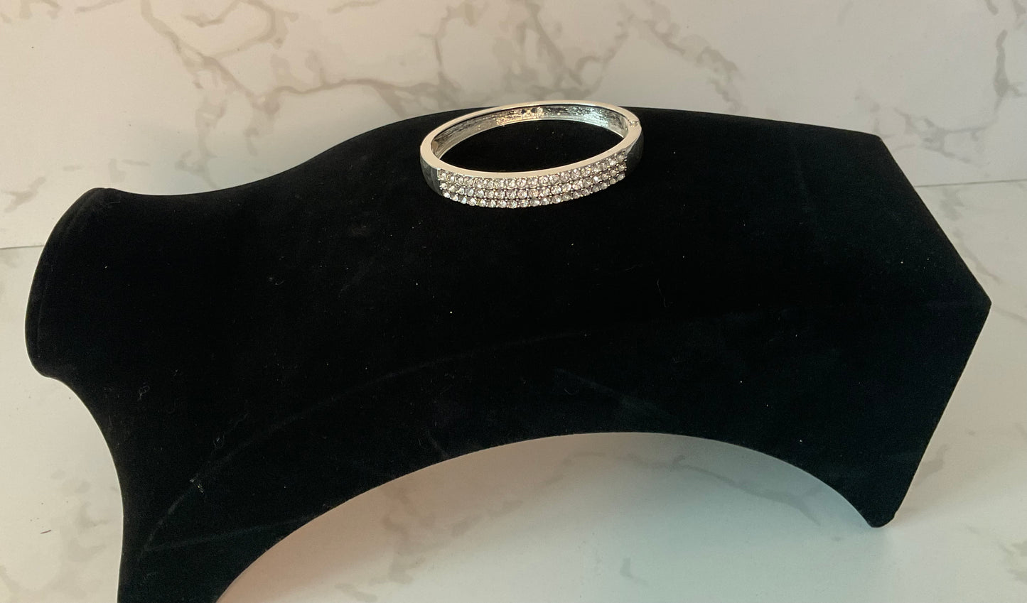 Silver Rhinestone Hinged Bangle Bracelet