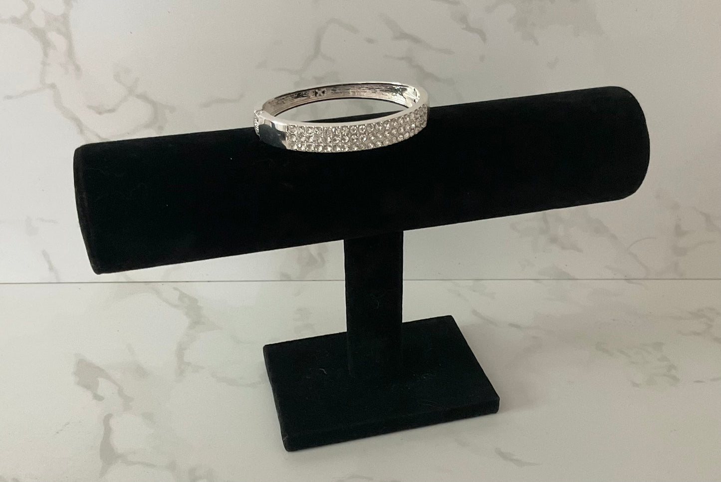 Silver Rhinestone Hinged Bangle Bracelet