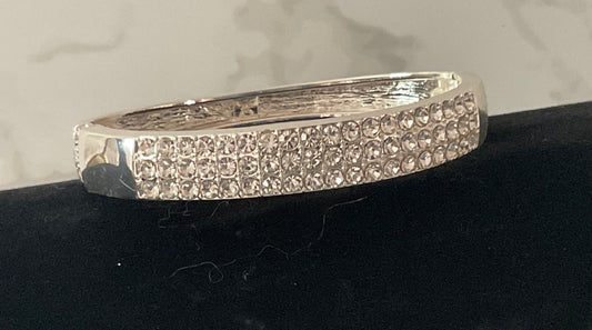 Silver Rhinestone Hinged Bangle Bracelet