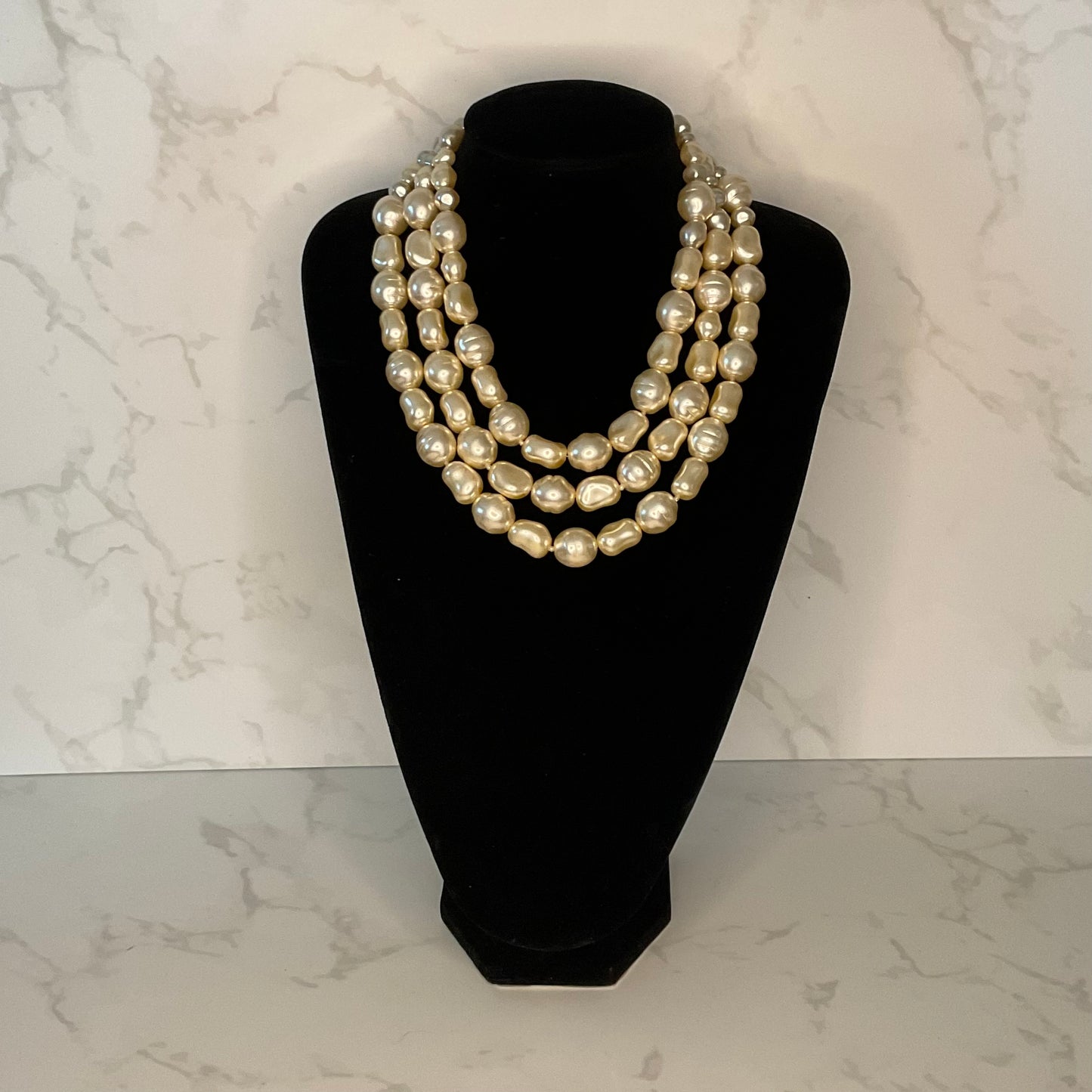 Carollee Three Strand Oyster Pearl Statement Necklace