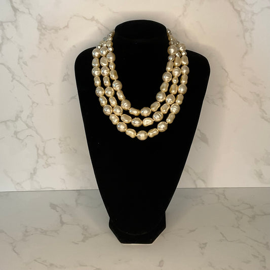 Carollee Three Strand Oyster Pearl Statement Necklace