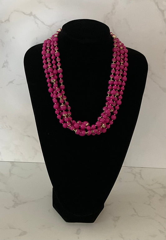 1980s 4-Strand Pink & Gold Bead Necklace