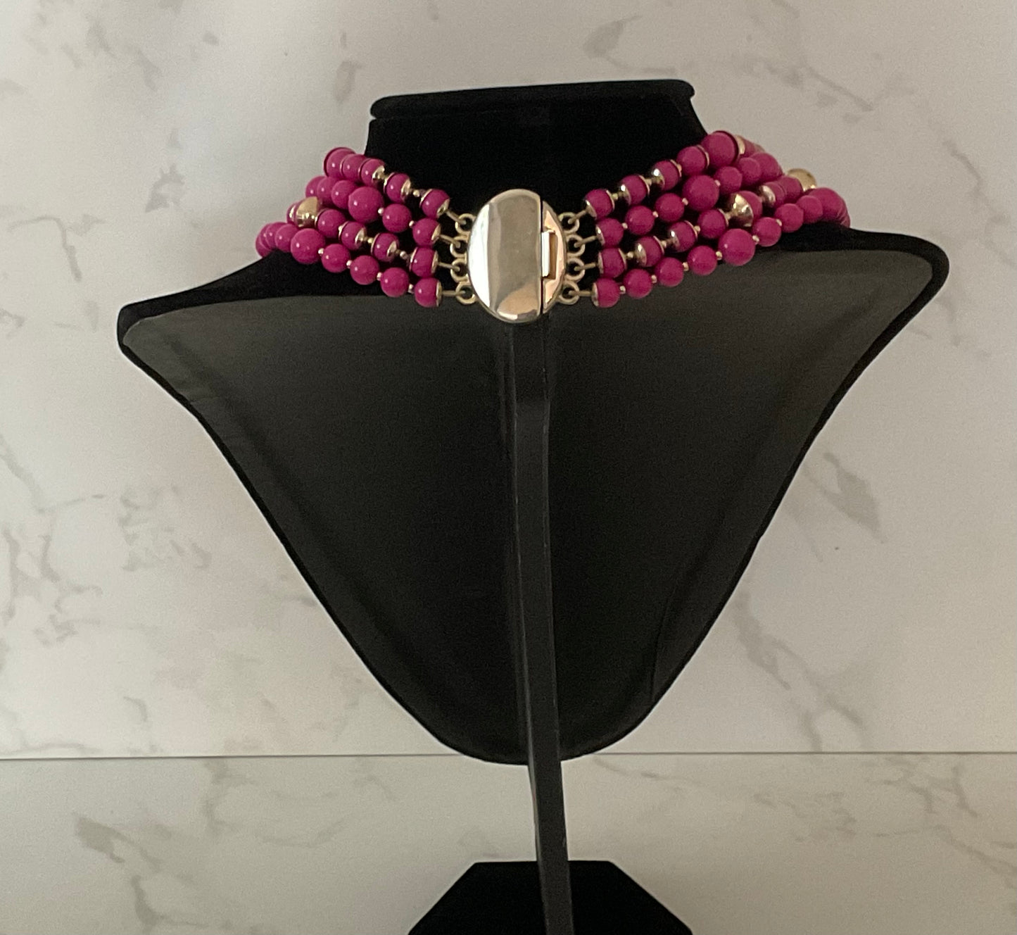 1980s 4-Strand Pink & Gold Bead Necklace