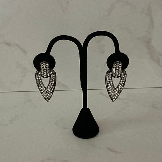 1950s Crystal Black Marquisite Buckle Dangle Clip On Earrings