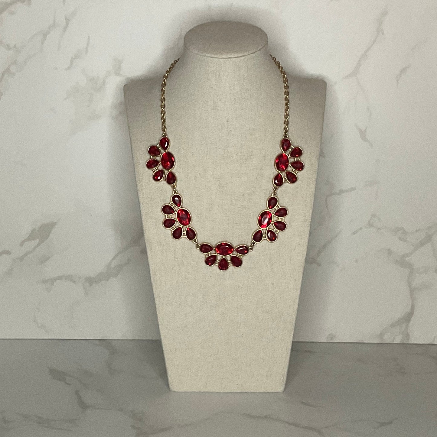 Faceted Red & Goldtone Statement Necklace