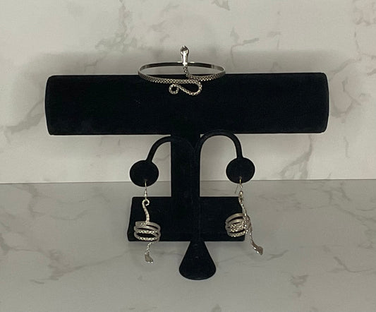 Vintage Sterling Cobra Snake Earrings & Bracelet Set