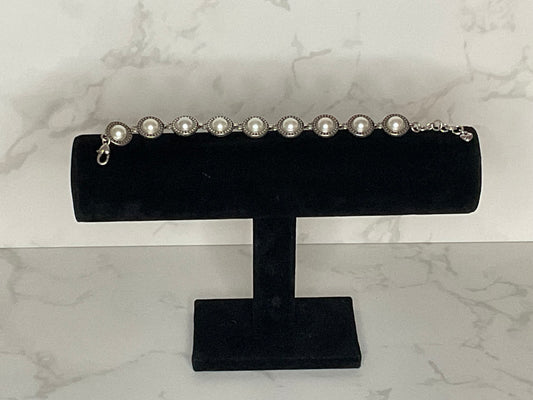 Brighton Silvertone Round Pearl Station Bracelet