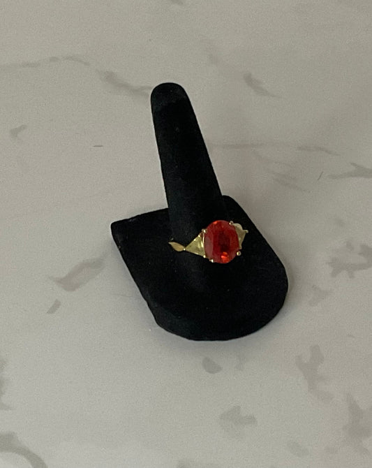 Sterling 925 Ruby Fire Red Gold Faceted Ring Size 7.5