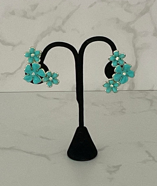 Vintage Turquoise Flower & Crystal Earrings