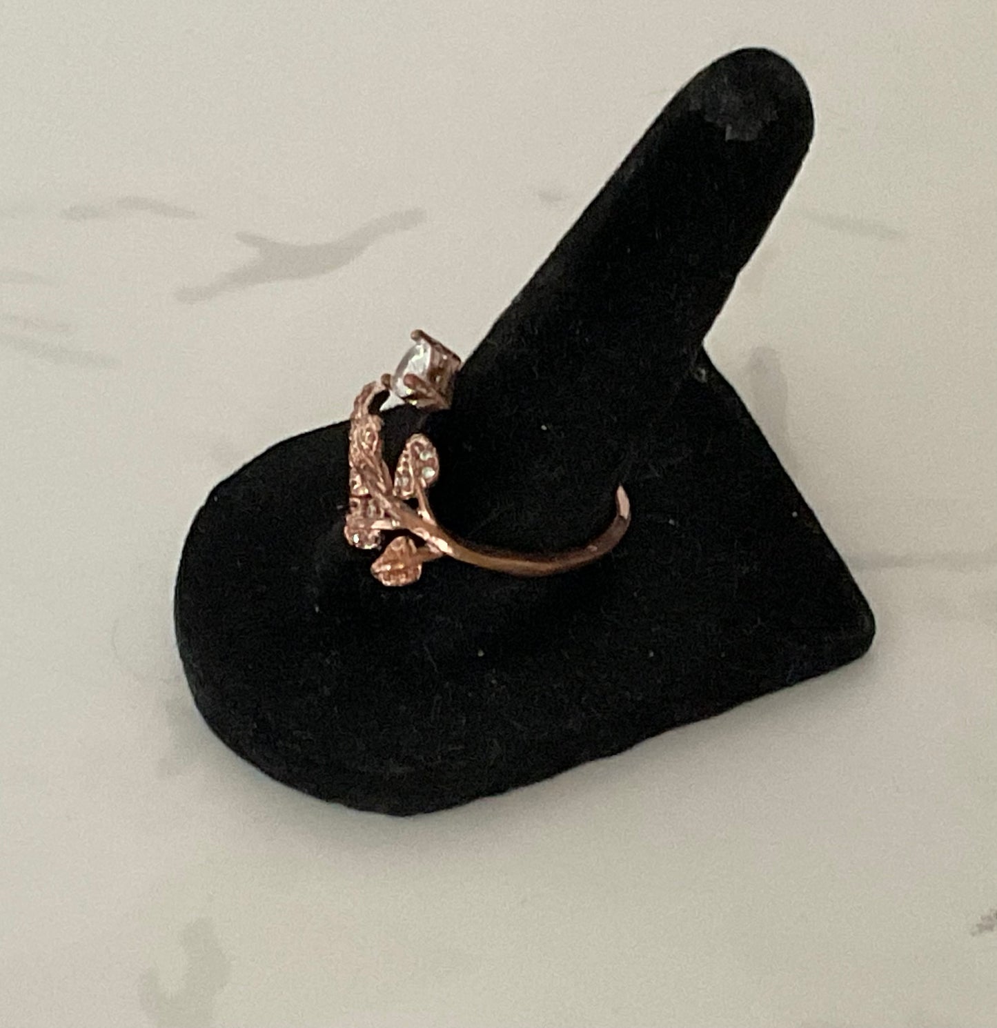 Vintage Rose Gold Crystal Leaf Ring