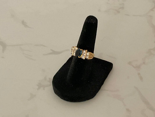 Vintage Blue Sapphire & Crystal Sterling Gold Ring