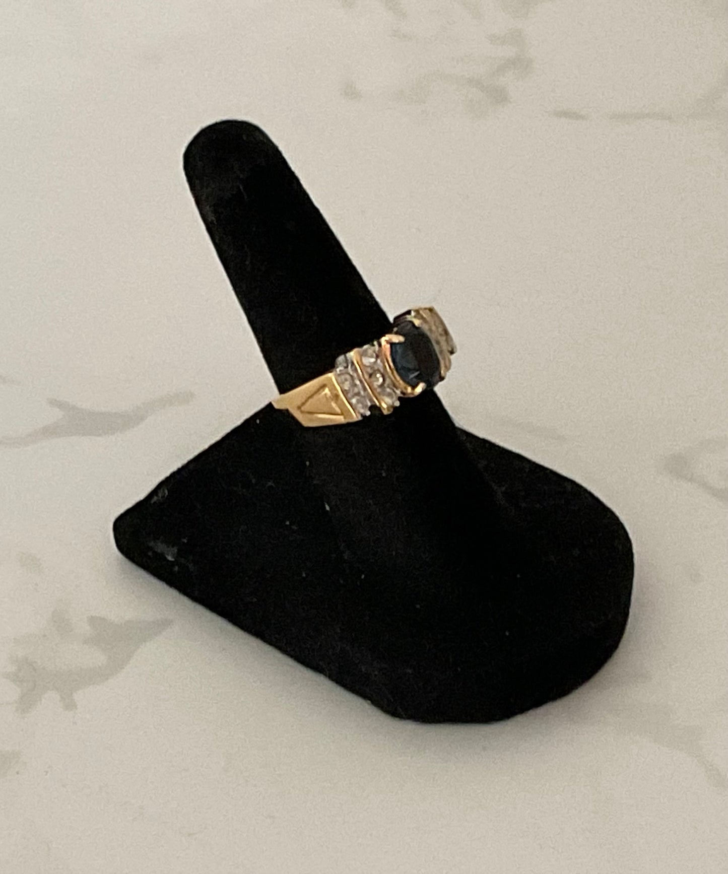Vintage Blue Sapphire & Crystal Sterling Gold Ring