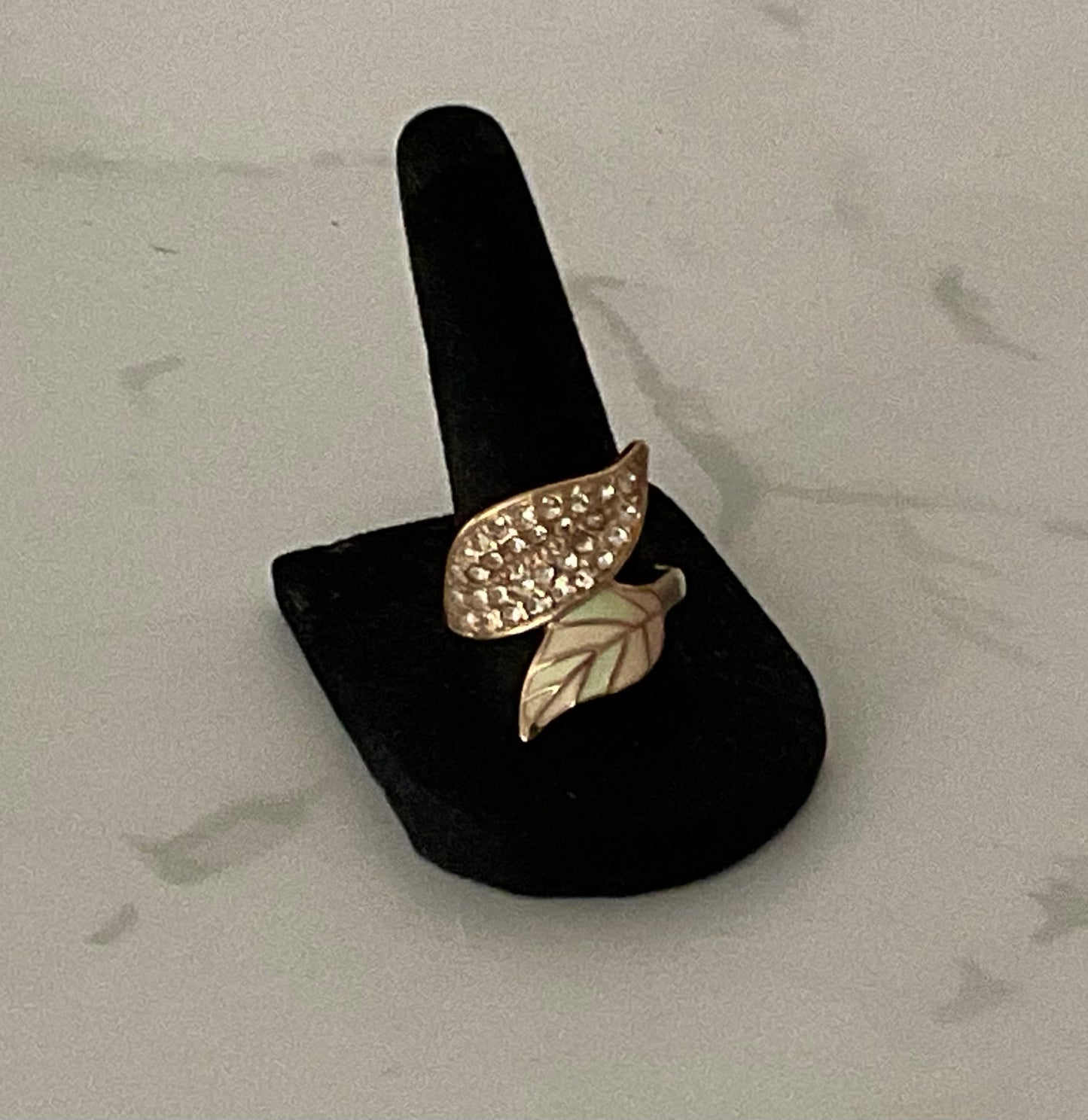 Anthropologie Whimsical Gold Plated Pave Crystal Leaf Wrap Ring 9.5