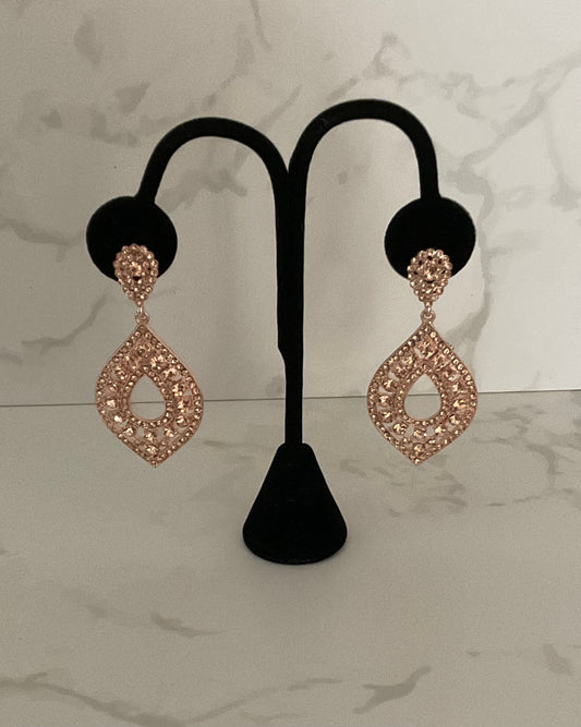 Large Rose Gold Crystal Teardrop Earrings