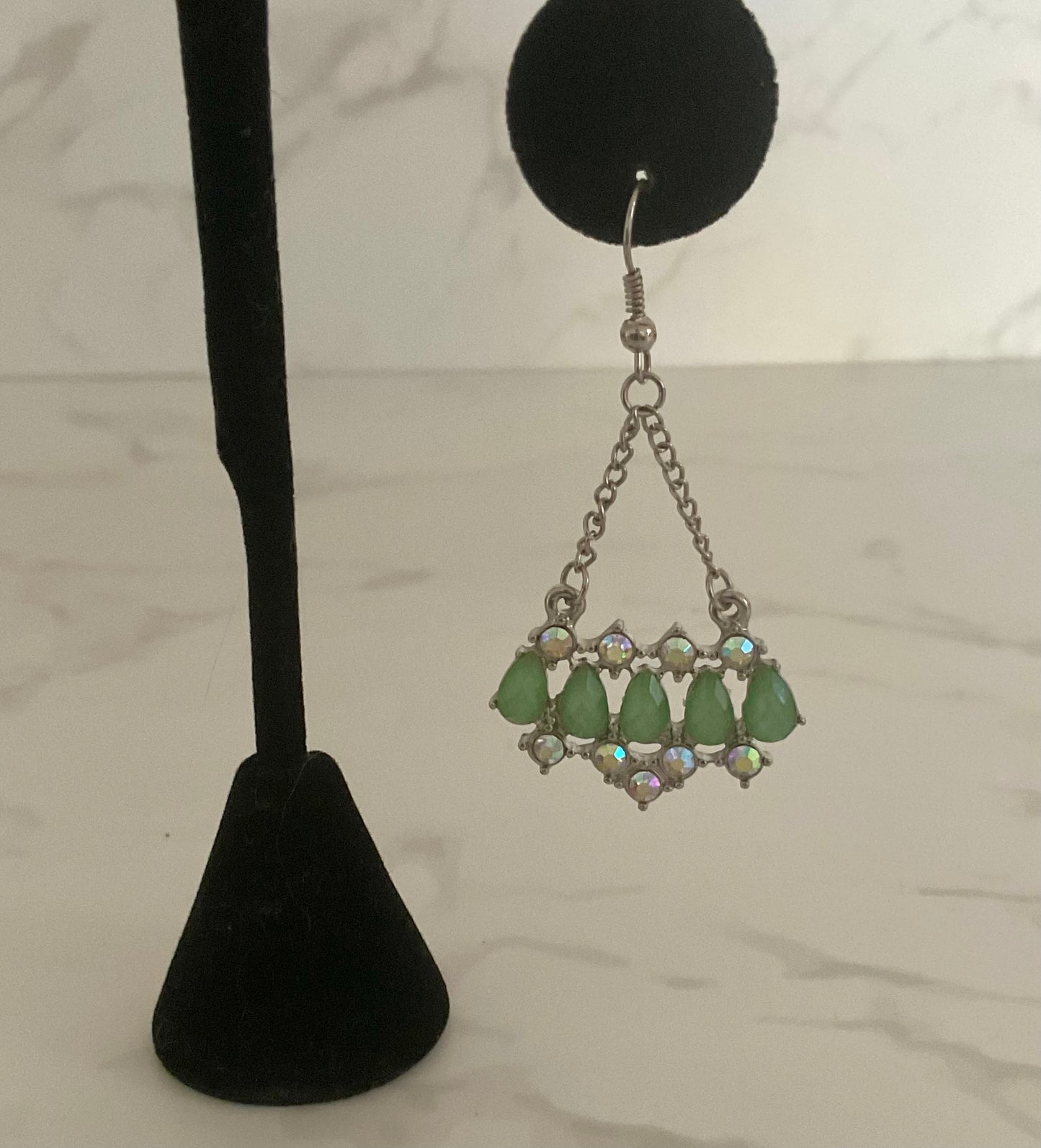 1980s Iridescent Crystal Green Stone Chandelier Earrings