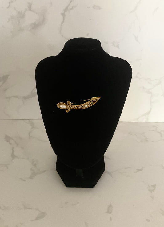 Vintage Goldtone & Pearl Sword Brooch