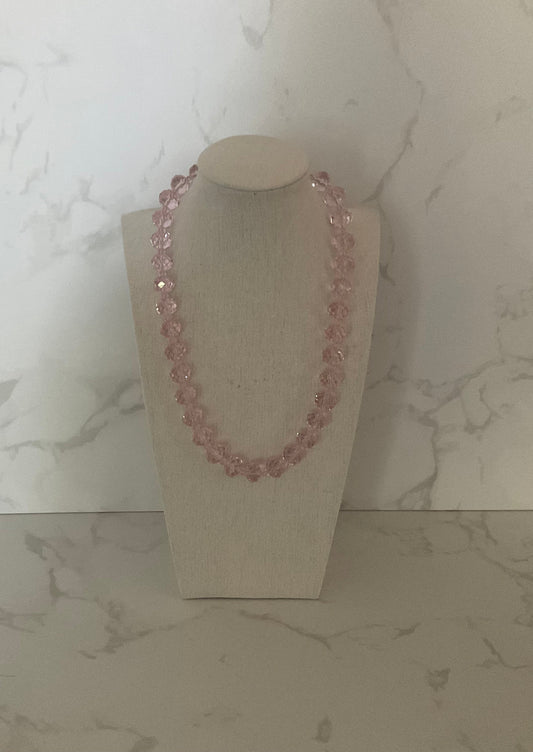 Vintage Multi Faceted Pink Glass Necklace