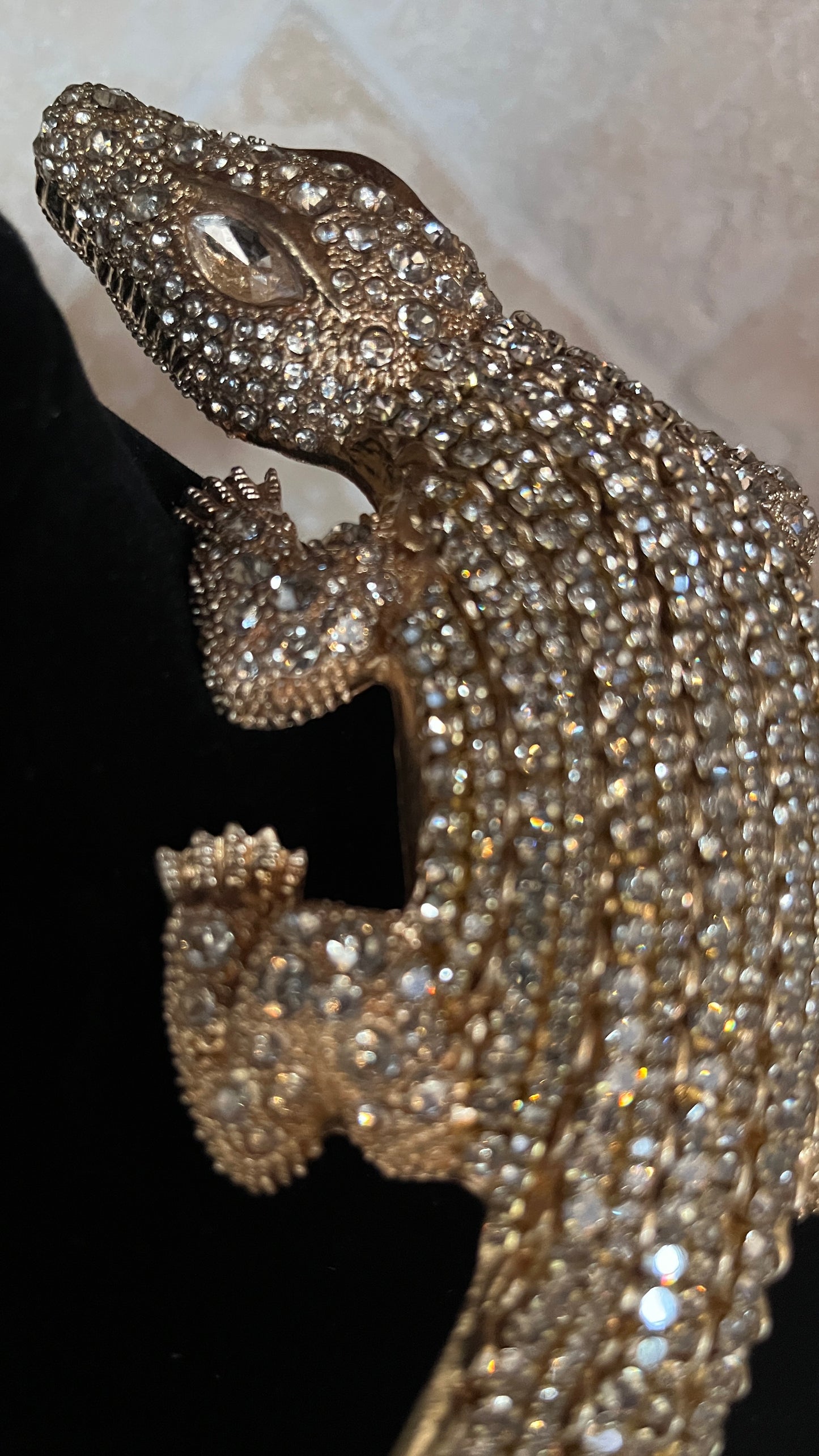 Vintage Rhinestone Alligator Crocodile Choker Gold Estate Necklace